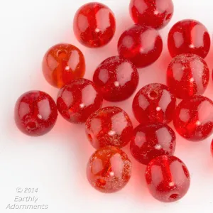 Vintage red-orange translucent 7mm druk beads. Package of 10. b11-yo-1004