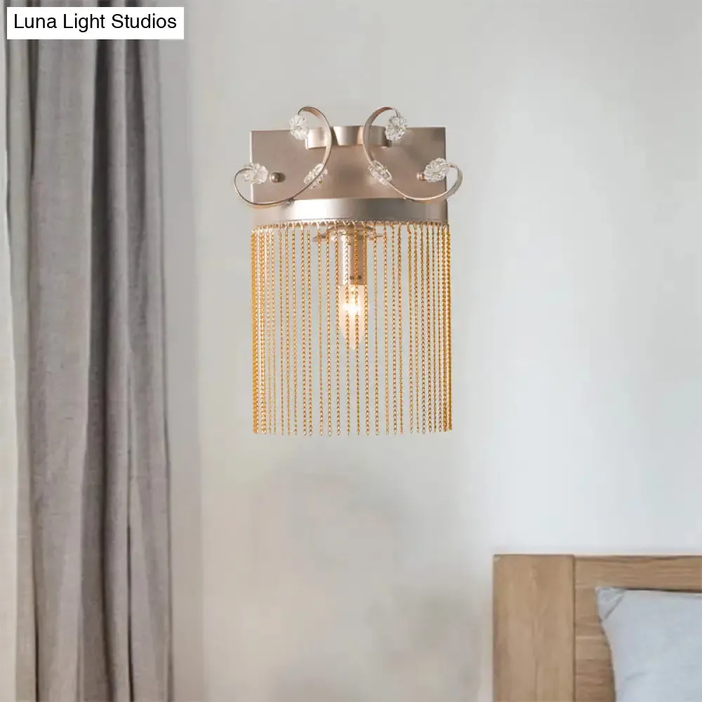 Vintage Style Aluminum Tassel Wall Light with Crystal Accent - 1 Bulb, Gold Finish