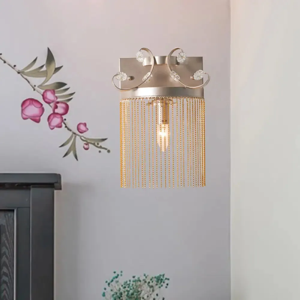 Vintage Style Aluminum Tassel Wall Light with Crystal Accent - 1 Bulb, Gold Finish