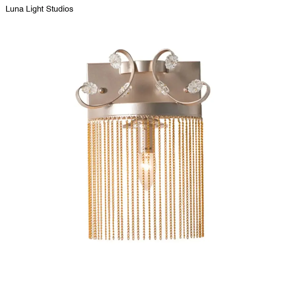 Vintage Style Aluminum Tassel Wall Light with Crystal Accent - 1 Bulb, Gold Finish