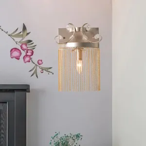Vintage Style Aluminum Tassel Wall Light with Crystal Accent - 1 Bulb, Gold Finish