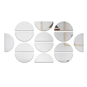 WallWear Mirror Sticker for Home Decoration | Mirror Finish Wall Stickers | Pack of 14 (Half Circle Silver) -Self Adhesive Acrylic Sticker, Mirror Stickers for Home & Festivals Decoration