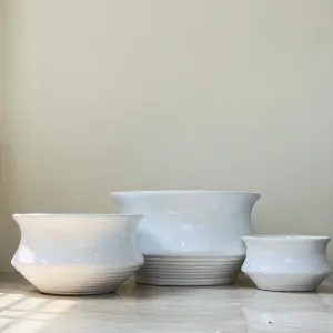 White Flared Ceramic Planters - Set of 3 with Ribbed Base
