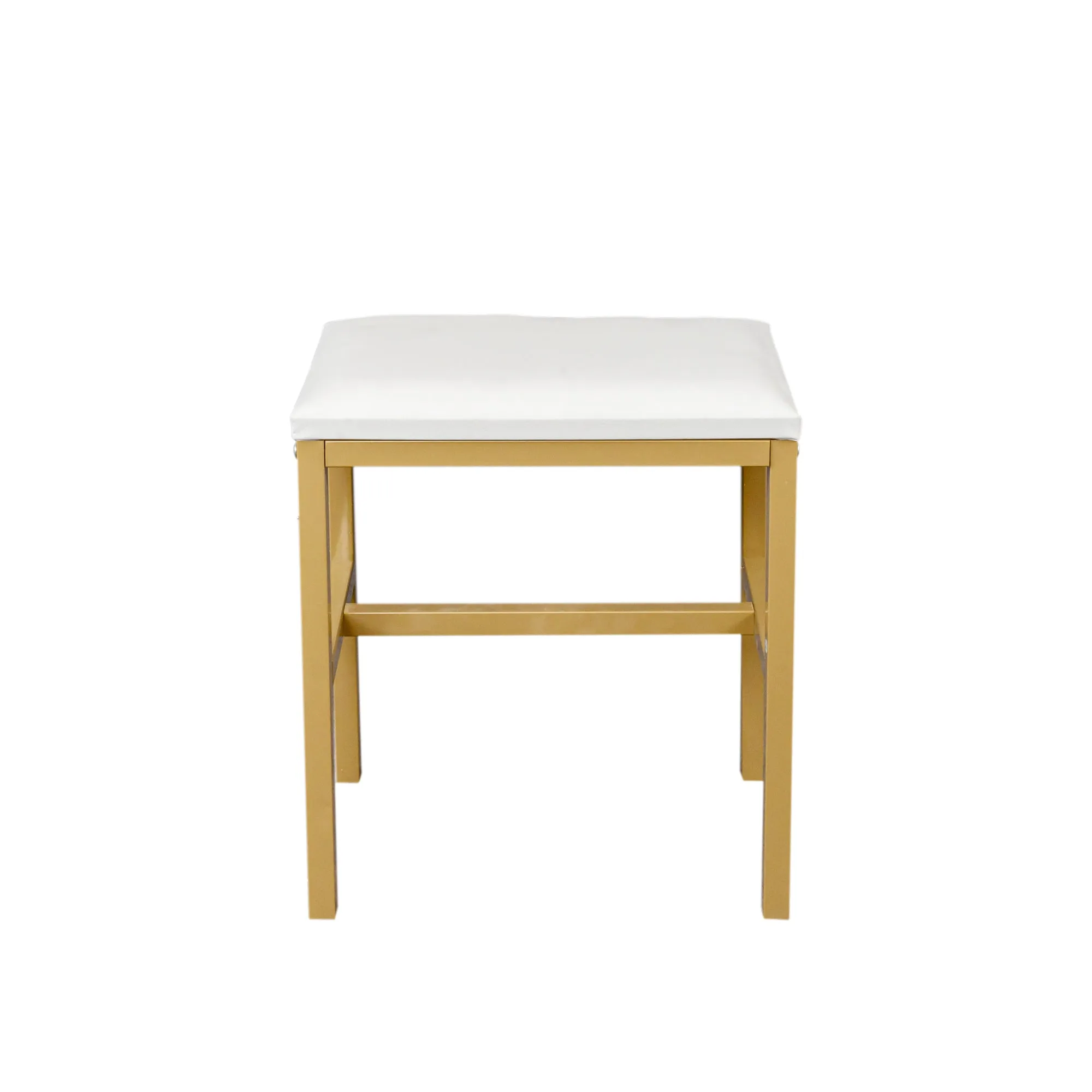 White modern simple vanity, solid metal frame construction, 9 LED lights illuminate makeup mirror, adjustable brightness