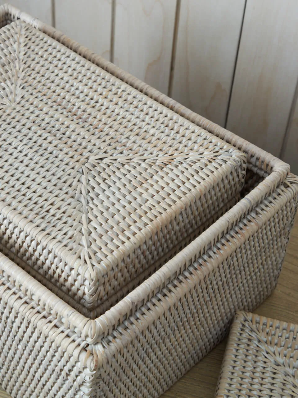 White Rattan Storage Boxes