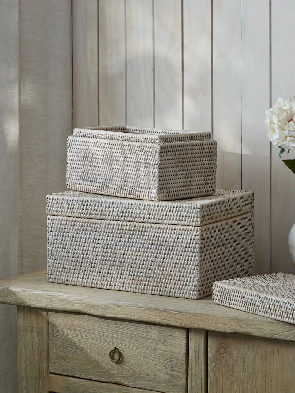 White Rattan Storage Boxes