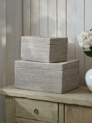 White Rattan Storage Boxes