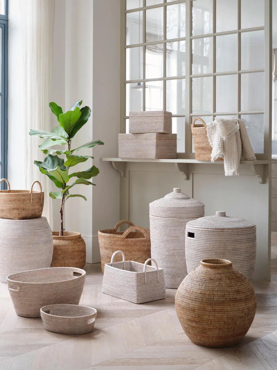 White Rattan Storage Boxes