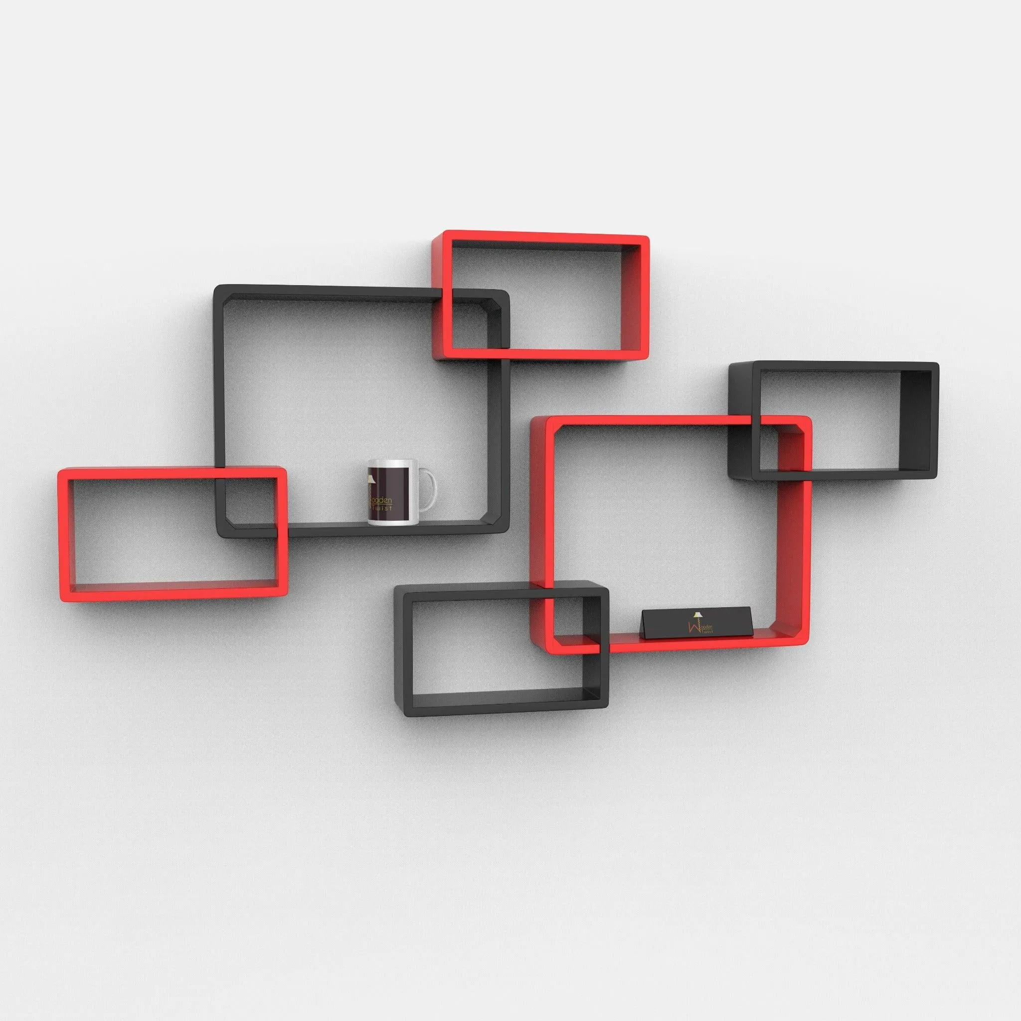 Wooden Twist Intersecting Wall Shelves (Set of 6)