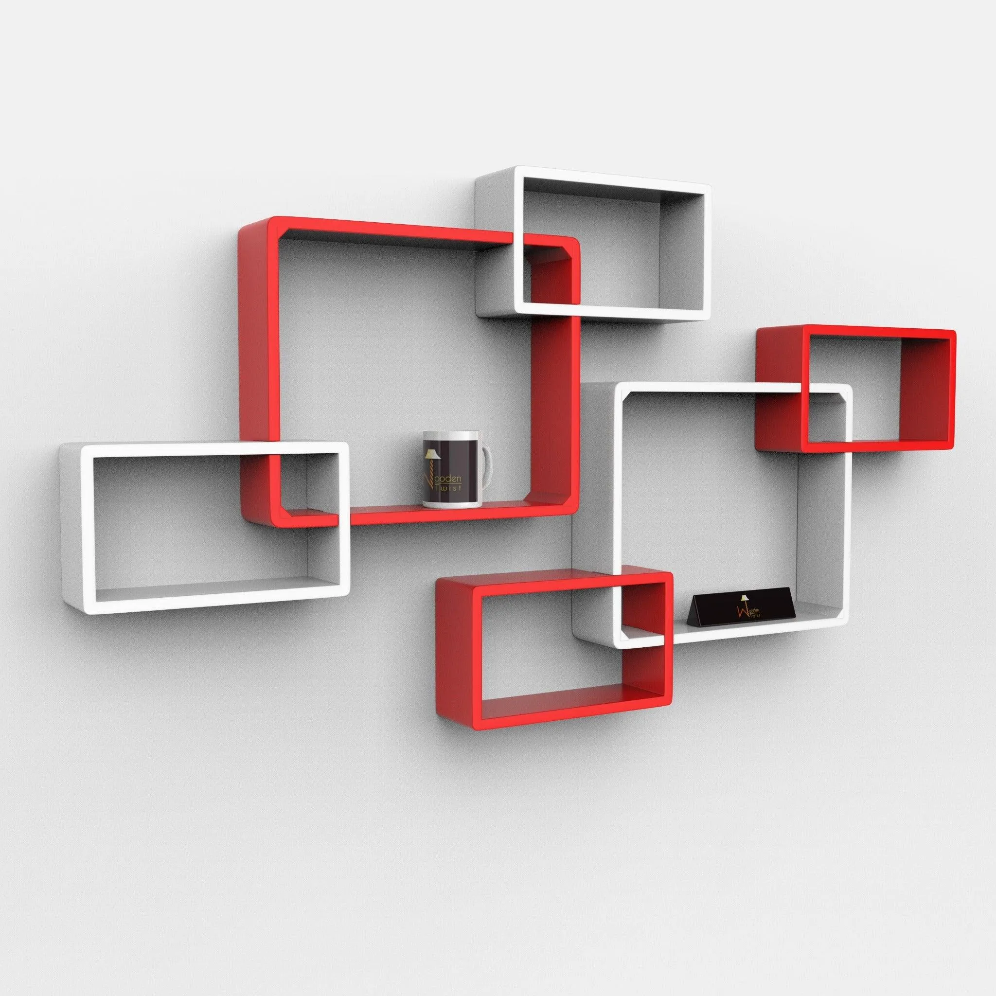 Wooden Twist Intersecting Wall Shelves (Set of 6)