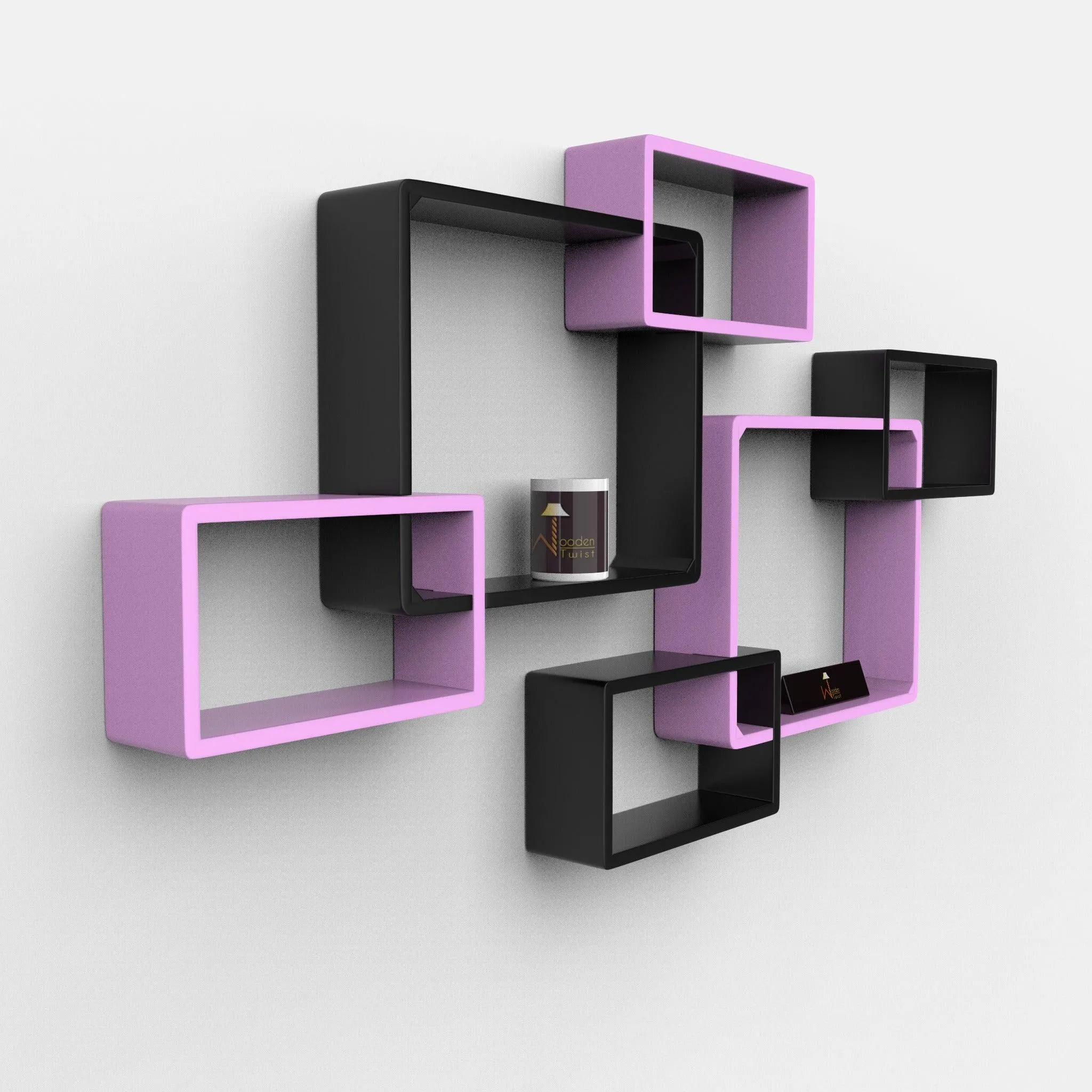 Wooden Twist Intersecting Wall Shelves (Set of 6)