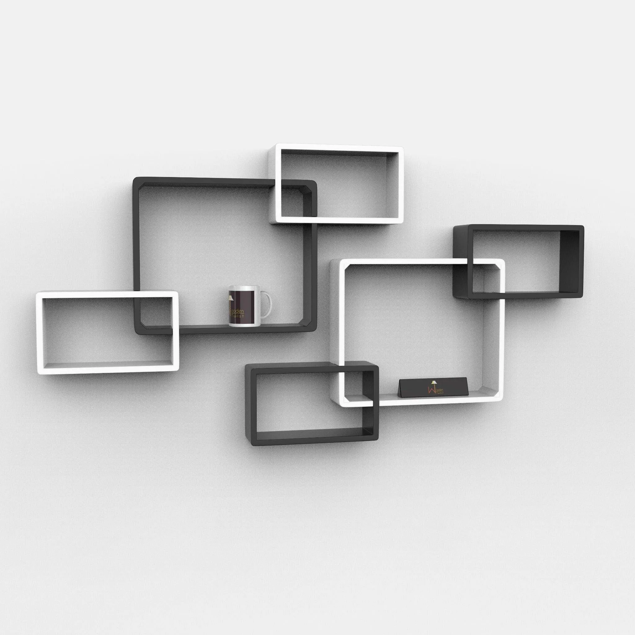 Wooden Twist Intersecting Wall Shelves (Set of 6)