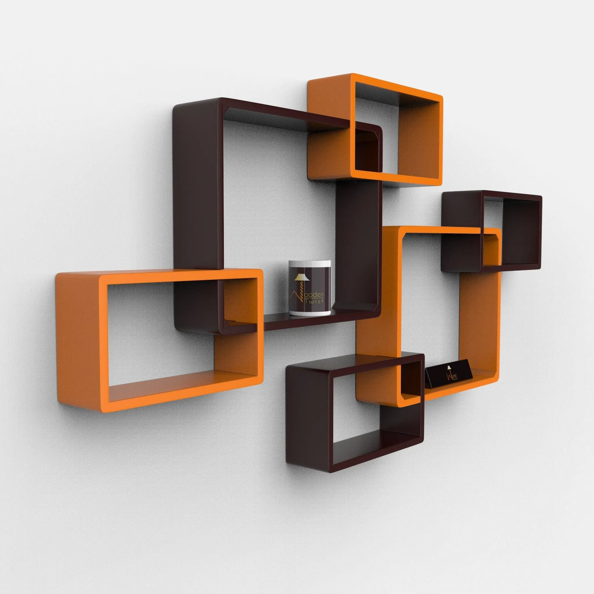 Wooden Twist Intersecting Wall Shelves (Set of 6)