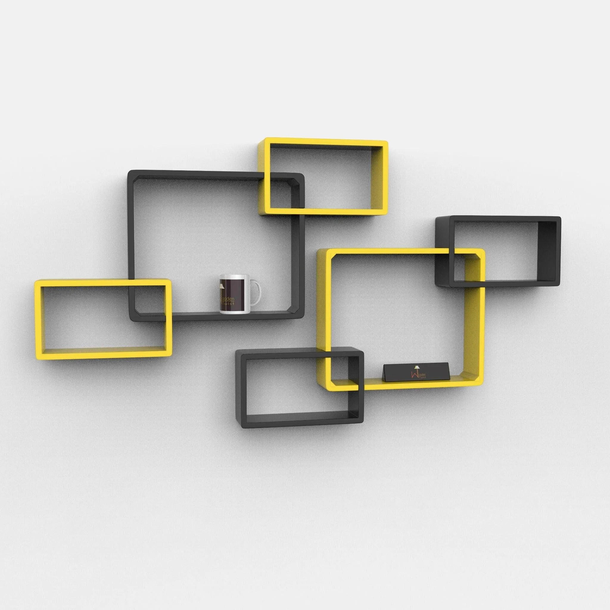 Wooden Twist Intersecting Wall Shelves (Set of 6)