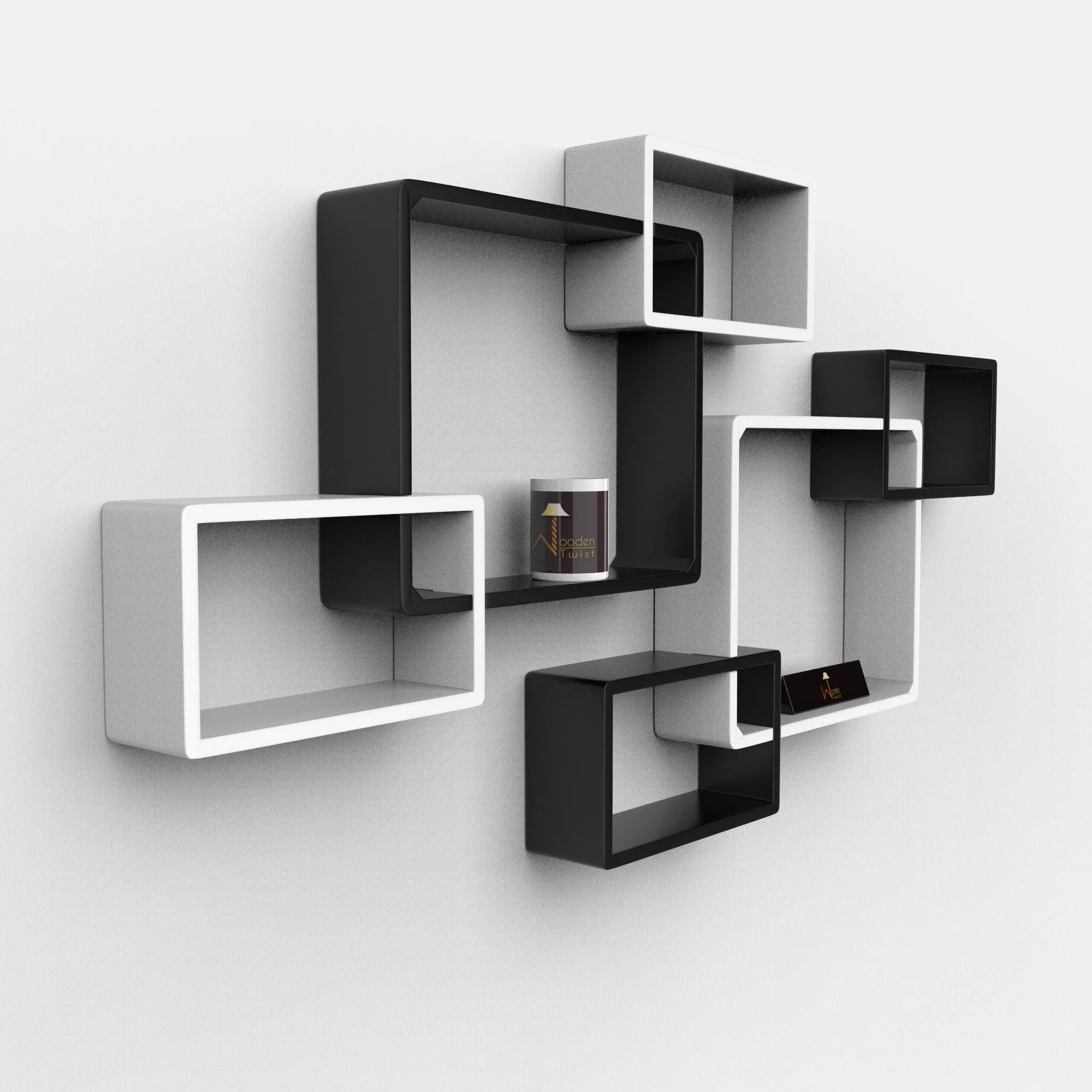 Wooden Twist Intersecting Wall Shelves (Set of 6)