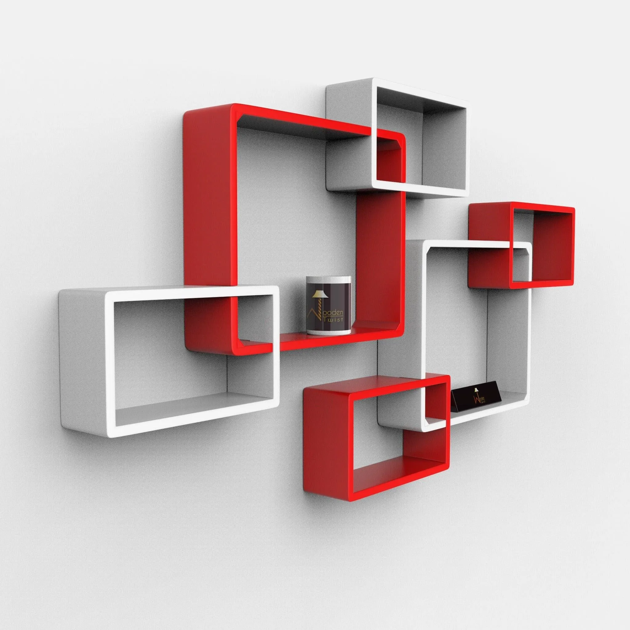 Wooden Twist Intersecting Wall Shelves (Set of 6)