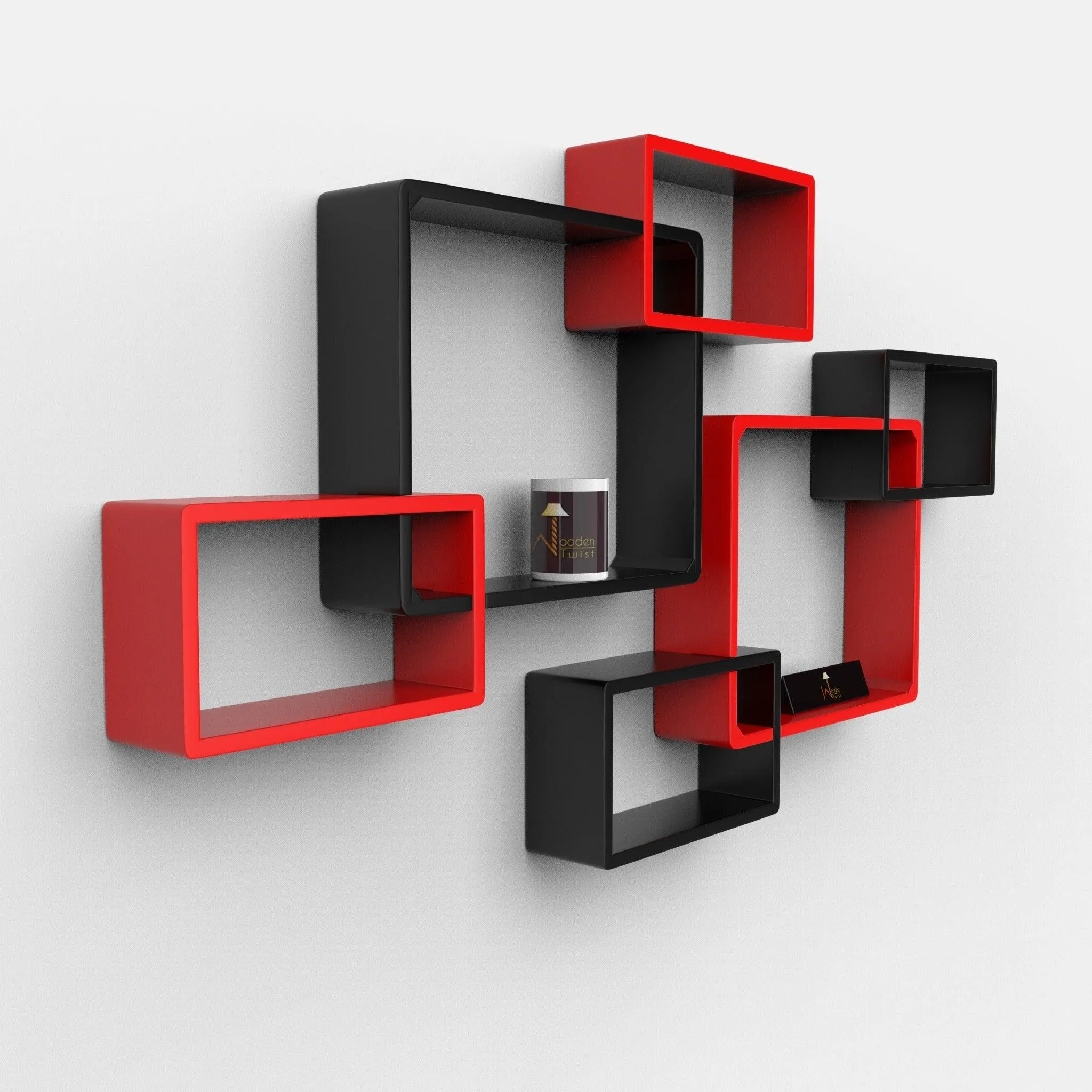 Wooden Twist Intersecting Wall Shelves (Set of 6)