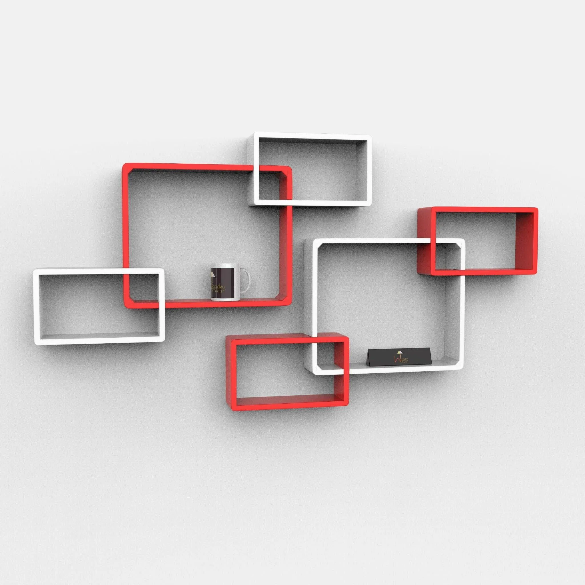 Wooden Twist Intersecting Wall Shelves (Set of 6)