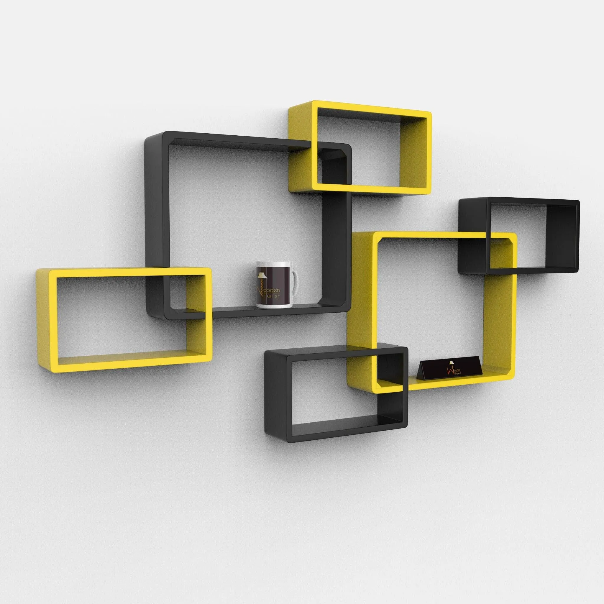 Wooden Twist Intersecting Wall Shelves (Set of 6)