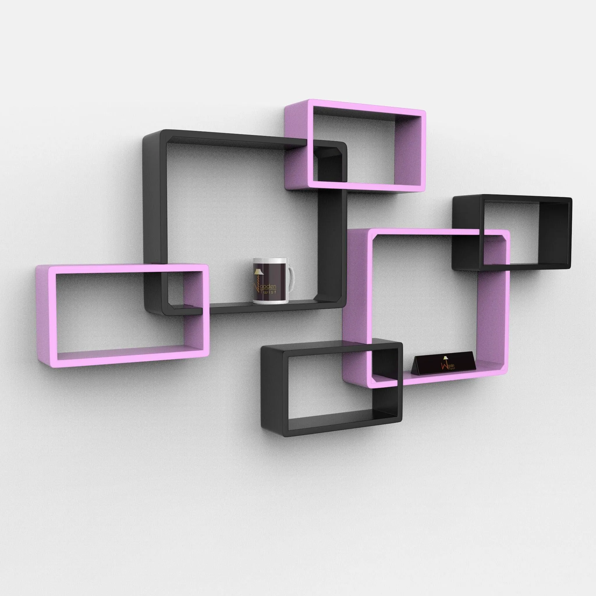 Wooden Twist Intersecting Wall Shelves (Set of 6)