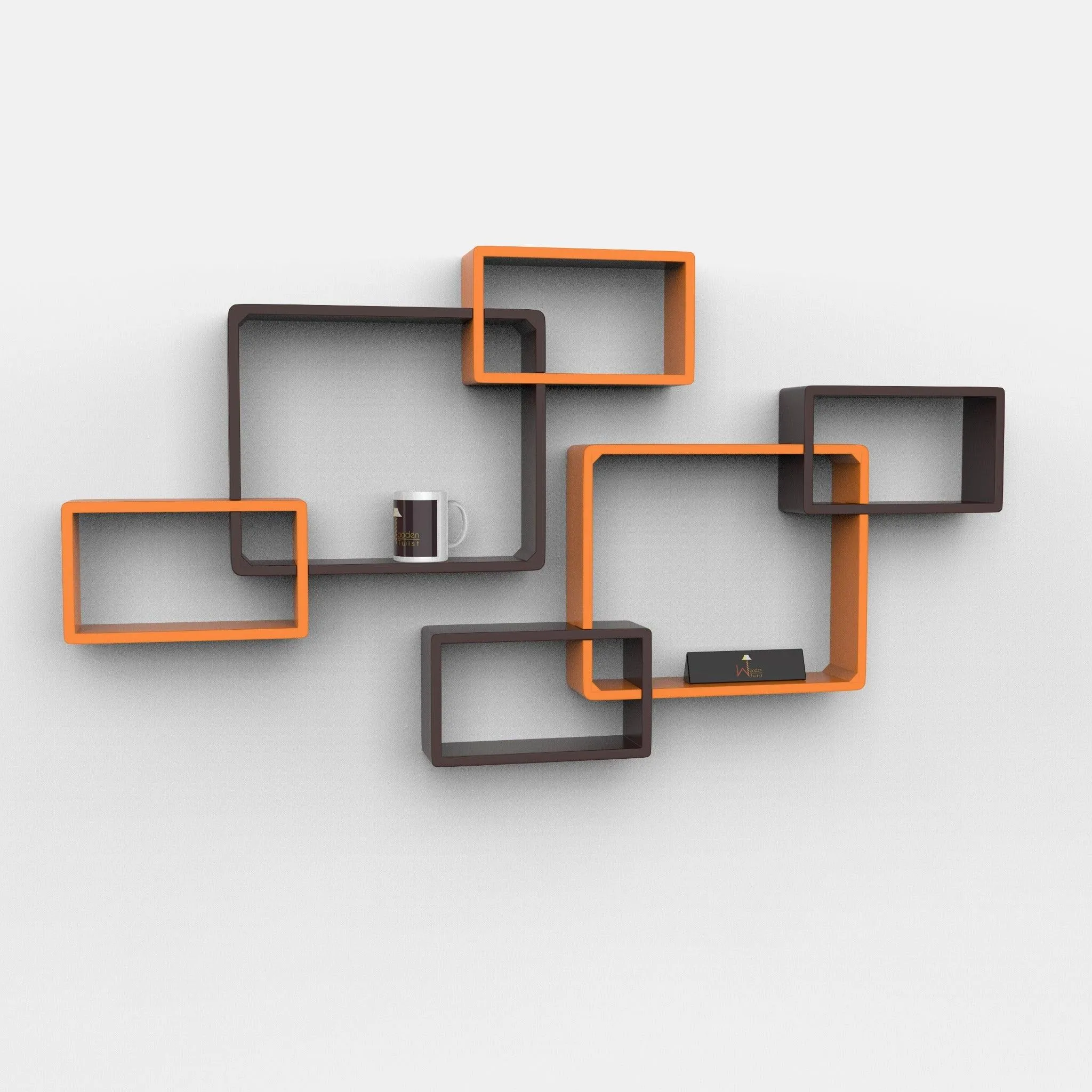 Wooden Twist Intersecting Wall Shelves (Set of 6)