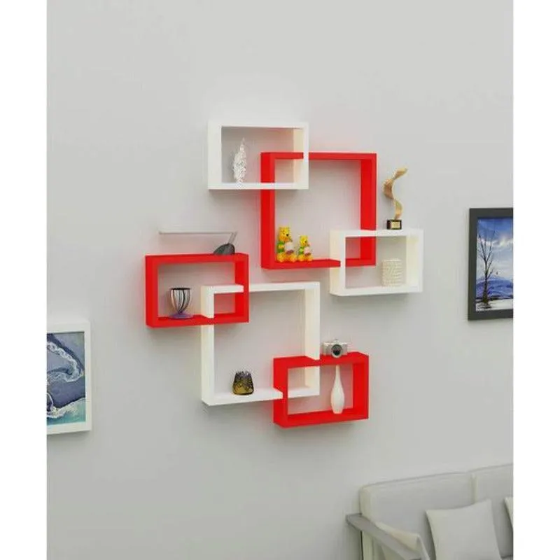 Wooden Twist Intersecting Wall Shelves (Set of 6)