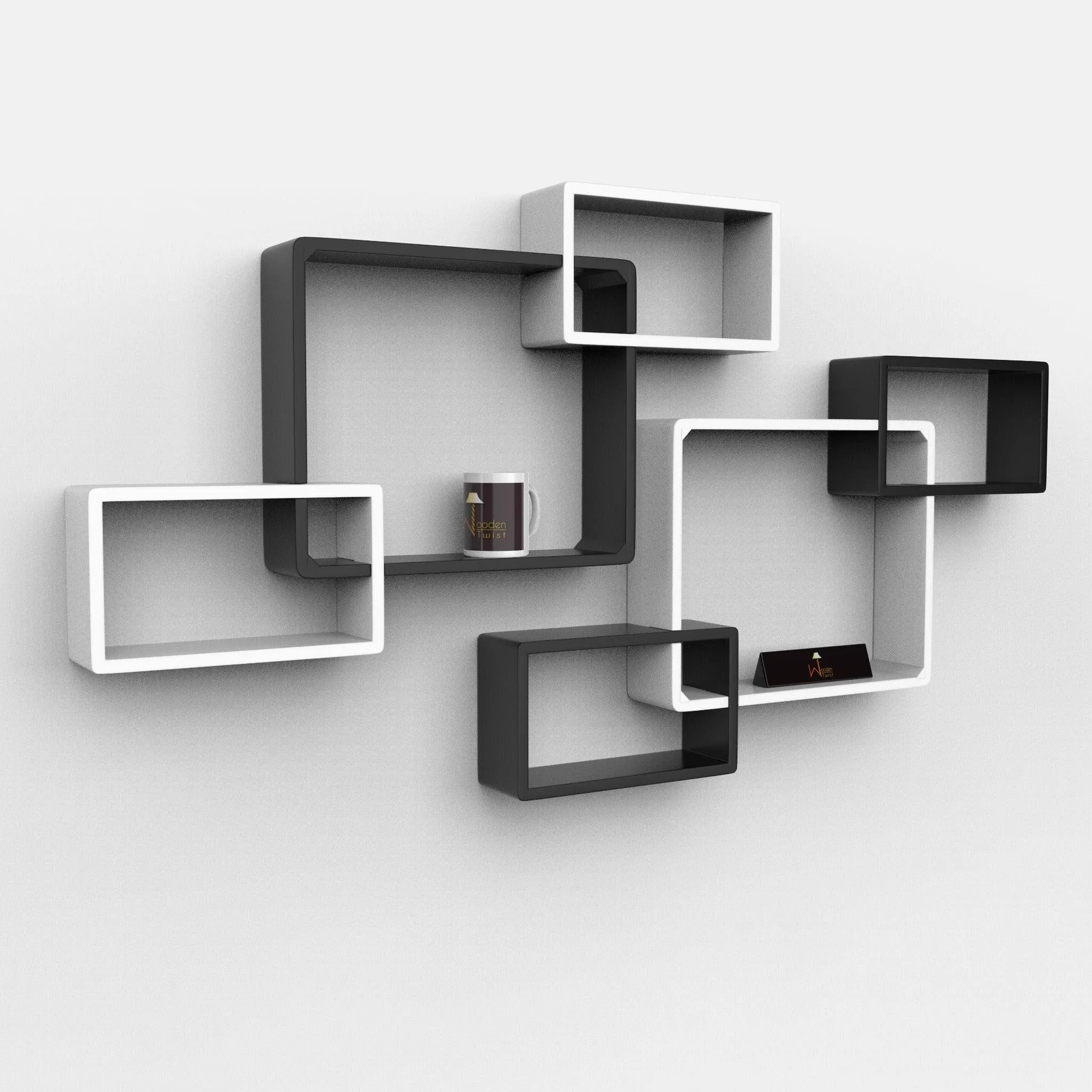Wooden Twist Intersecting Wall Shelves (Set of 6)