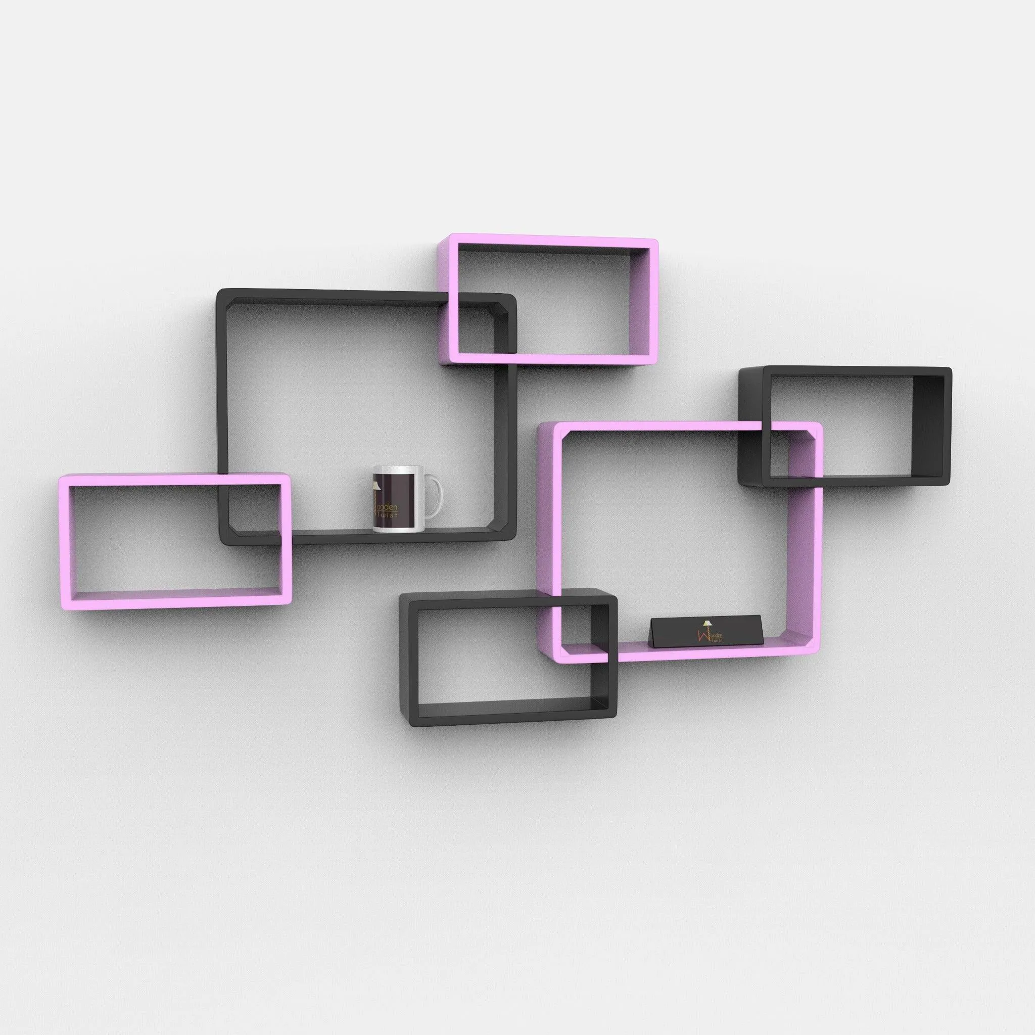 Wooden Twist Intersecting Wall Shelves (Set of 6)