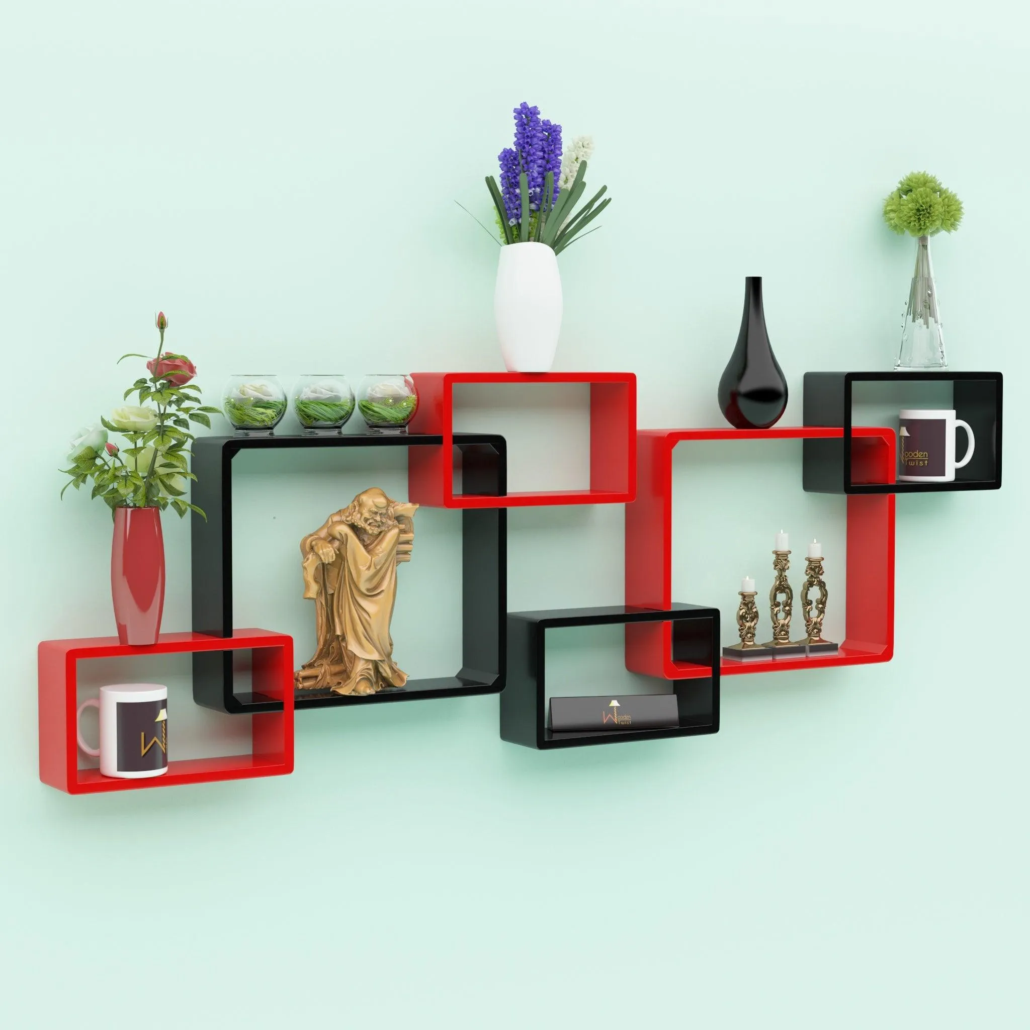 Wooden Twist Intersecting Wall Shelves (Set of 6)